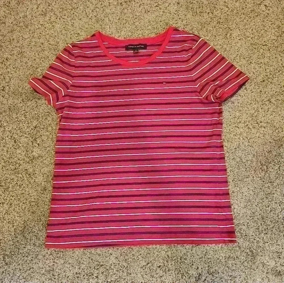 Tommy Hilfiger Tops - Tommy Hilfiger Red, White, & Blue Striped Short-Sleeve T-Shirt, Size Medium